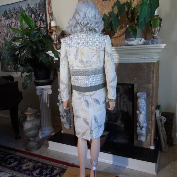 Tory Burch Light Green Multi Printed Quilted/Tweed Skirt Suit Size 4 - Picture 14 of 16